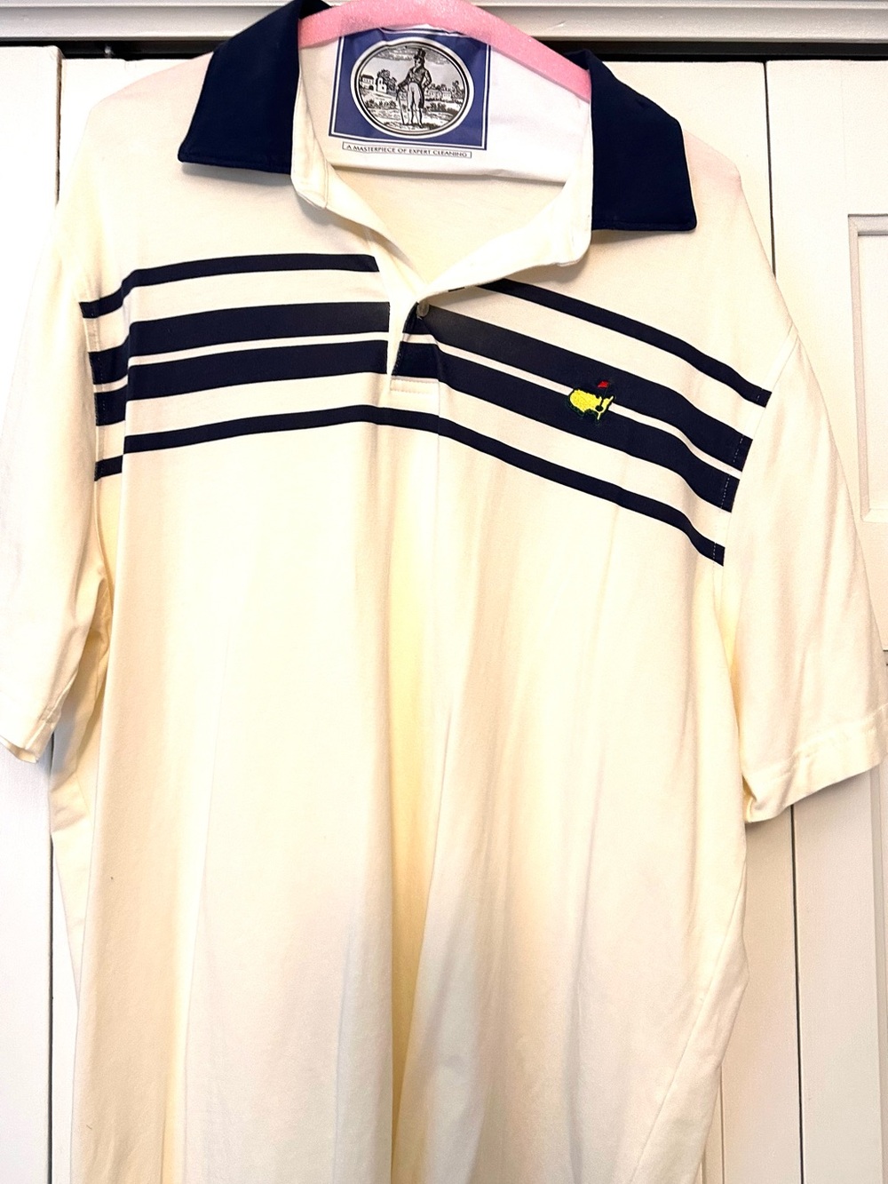 Men's Master’s Cream Polo Shirt with Navy Stripes